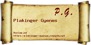 Plakinger Gyenes névjegykártya